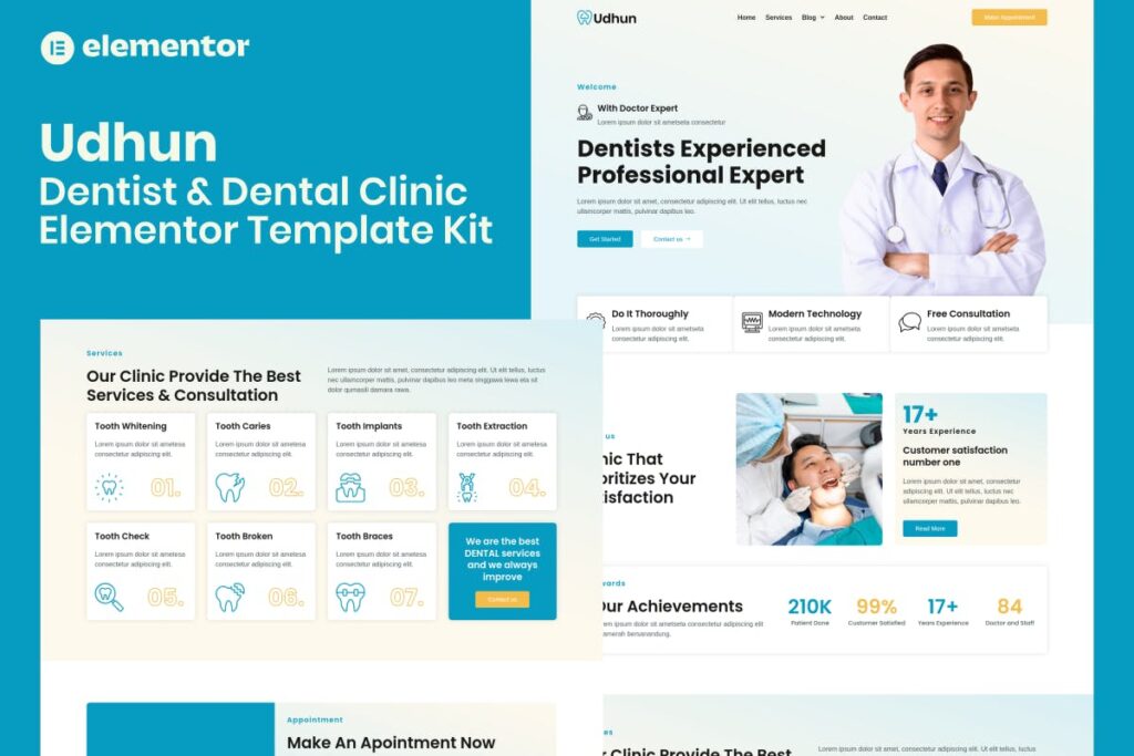 Udhun – Dentist &amp; Dental Clinic Elementor Pro Template Kit