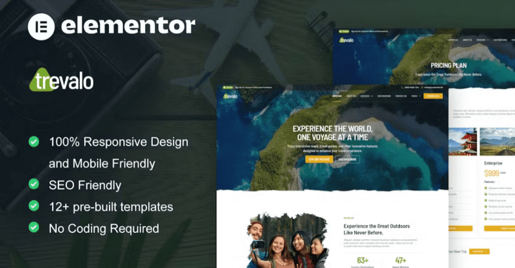 Trevalo – Travel &amp; Tour Agency Elementor Pro Template Kit
