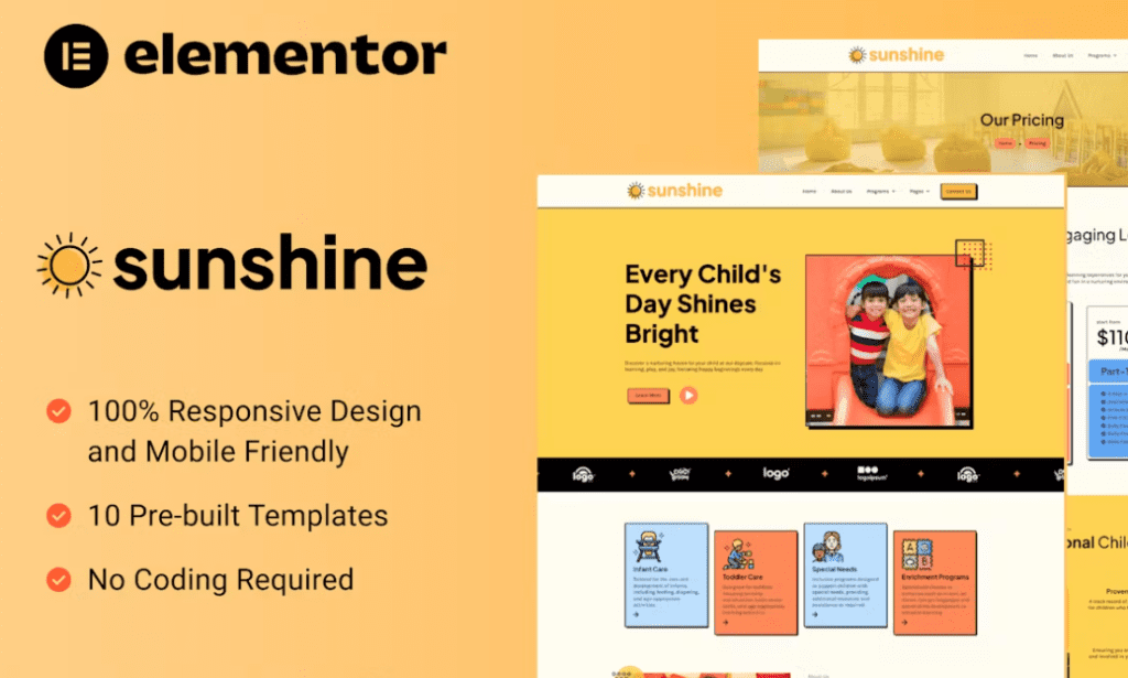 Sunshine – Cheerful Daycare Elementor Template Kit