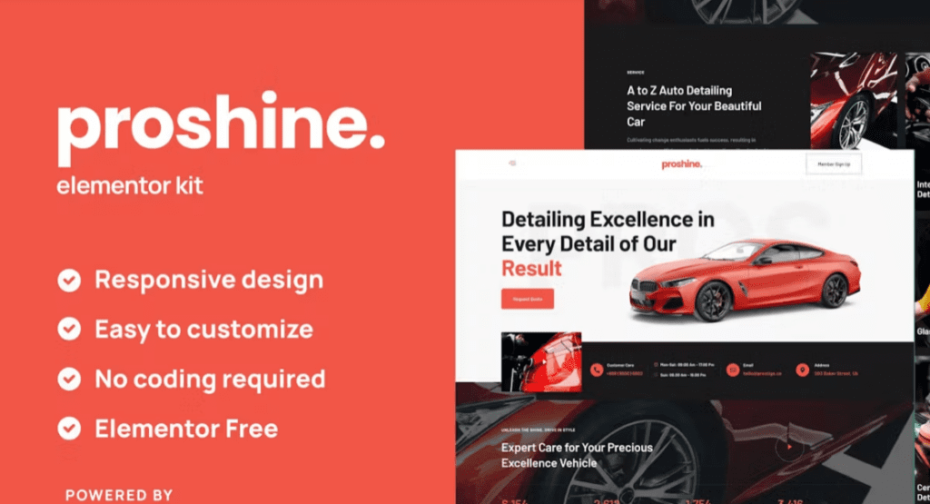 Proshine – Car Detailing &amp; Auto Service Elementor Template Kit