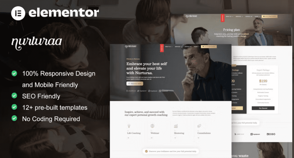Nurturaa – Life Coach &amp; Motivator Elementor Pro Template Kit