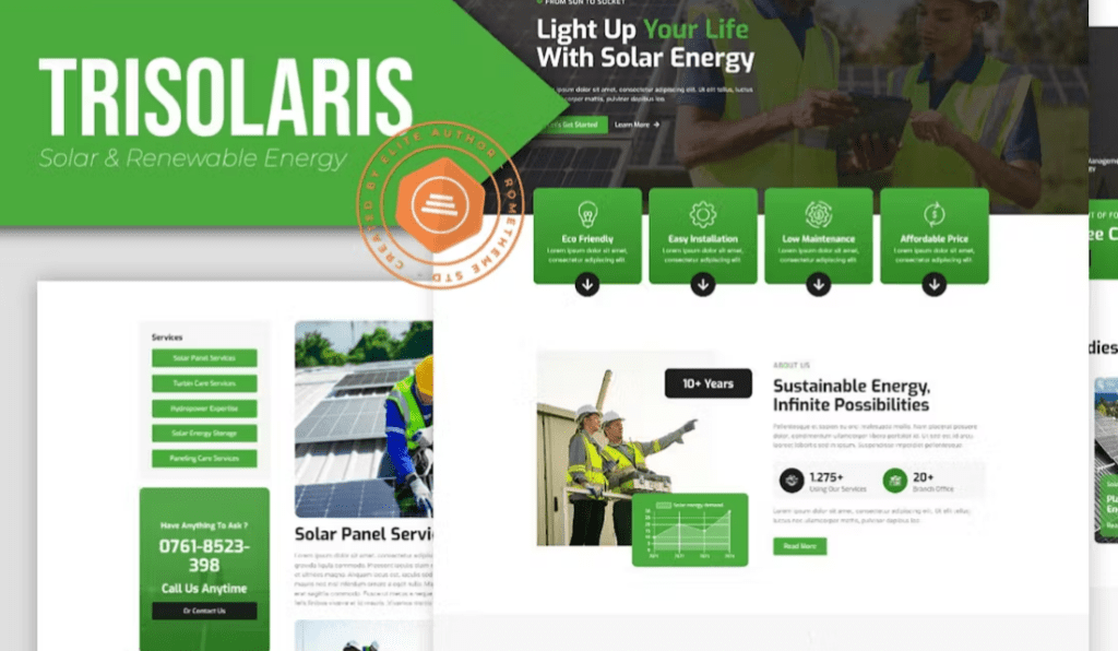 Trisolaris – Solar &amp; Renewable Energy Elementor Template Kit