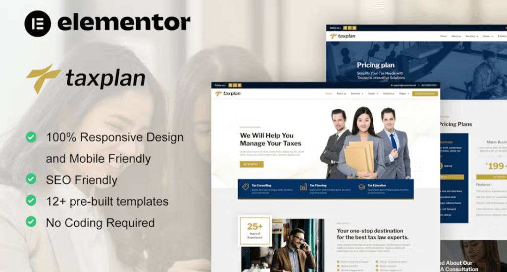 TaxPlan – Tax Advisor &amp; Financial Consulting Elementor Pro Template Kit