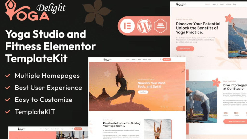 Yoga Delight – Yoga Studio &amp; Fitness Elementor Template Kit