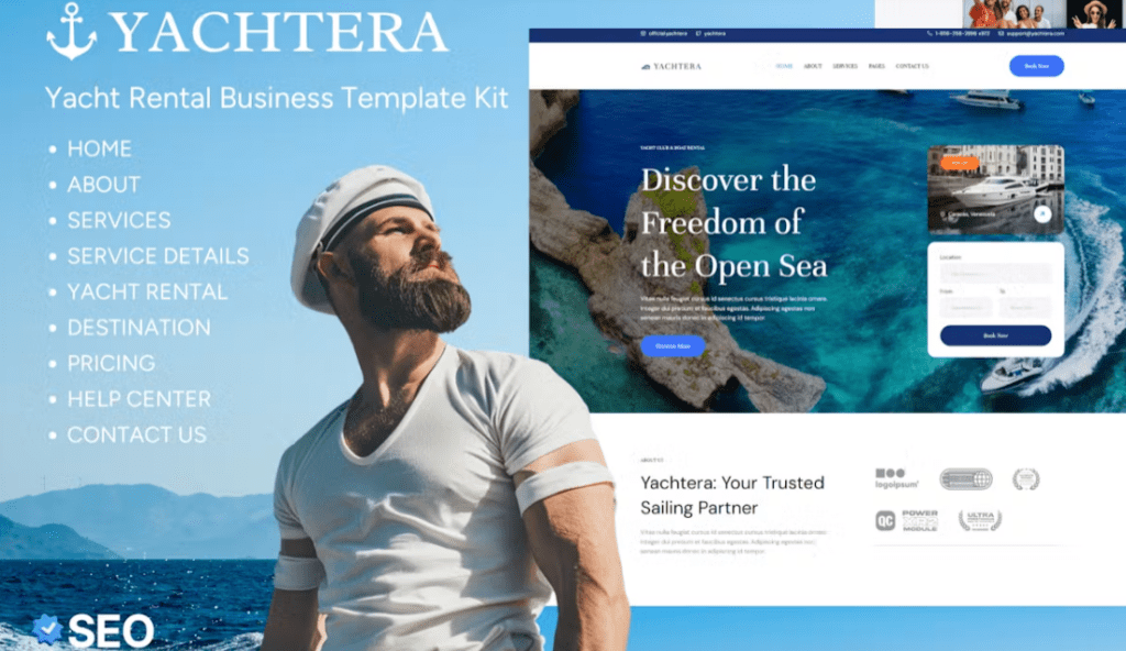Yachtera – Yacht Club &amp; Boat Rental Elementor Template Kit