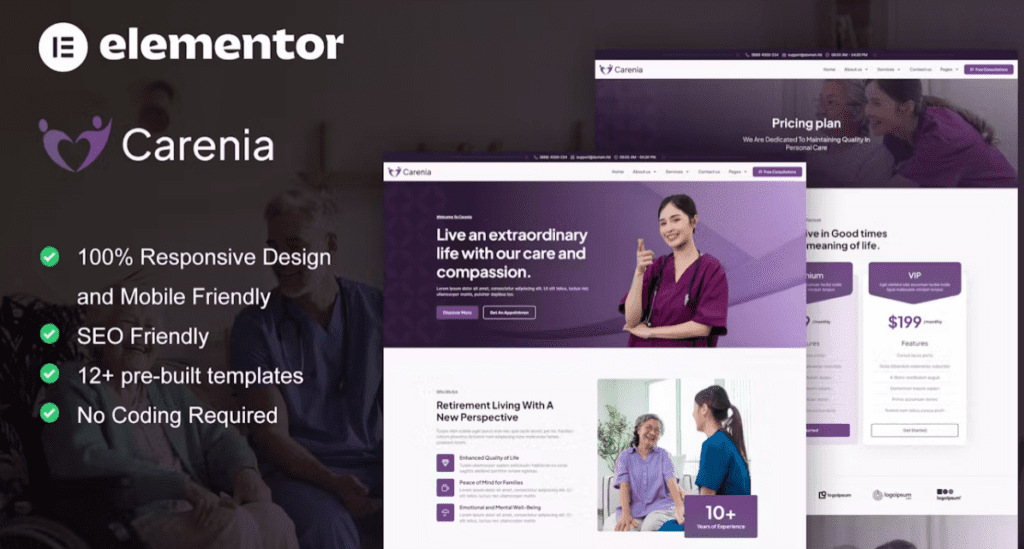 Carenia – Home Care &amp; Private Nursing Services Elementor Template Kit