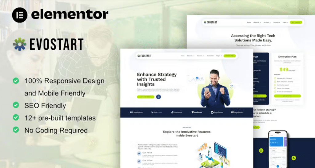 Evostart – Tech Startup Company Elementor Pro Template Kit