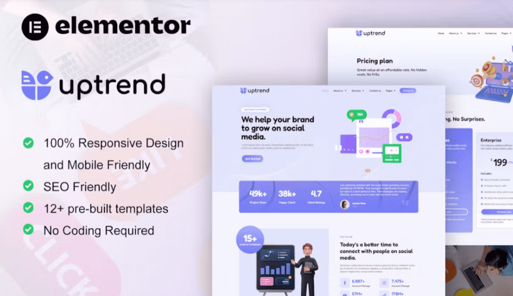 UpTrend – Social Media Marketing Agency Elementor Template Kit