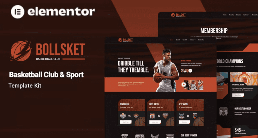 Bollsket – Basketball Club &amp; Sport Elementor Template Kit