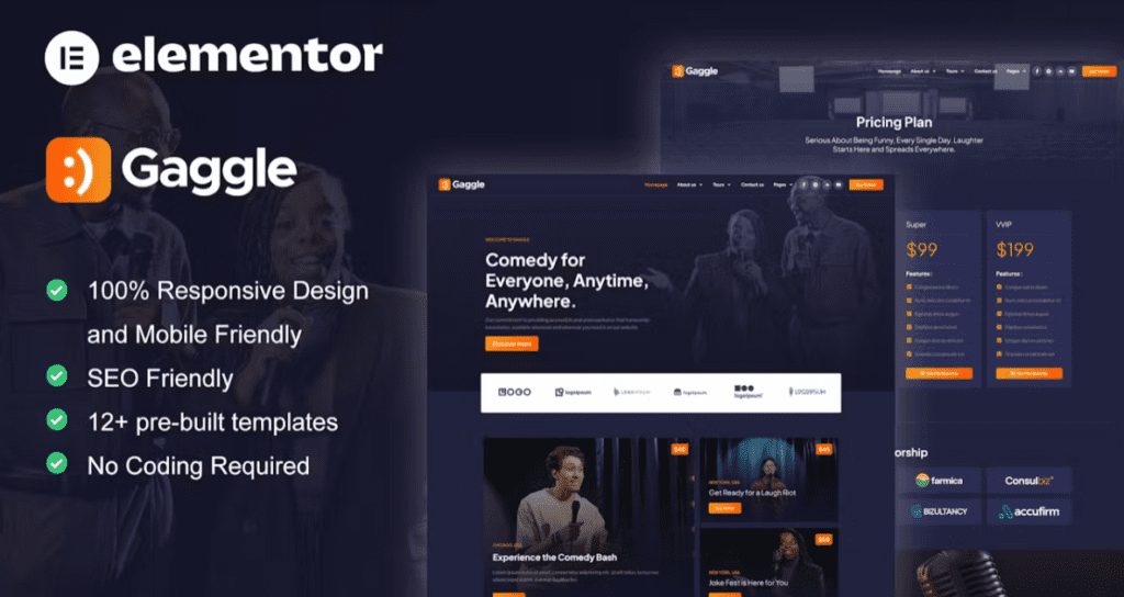 Gaggle – Comedian &amp; Entertainment Show Elementor Pro Template Kit