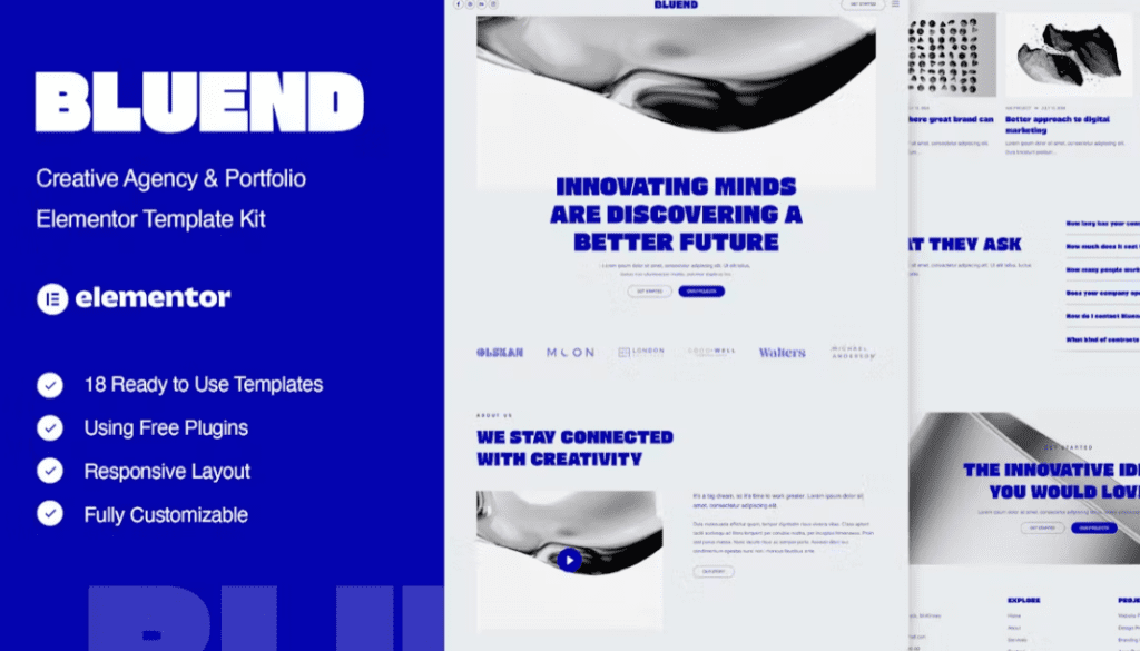 Bluend – Creative Agency &amp; Portfolio Elementor Template Kit