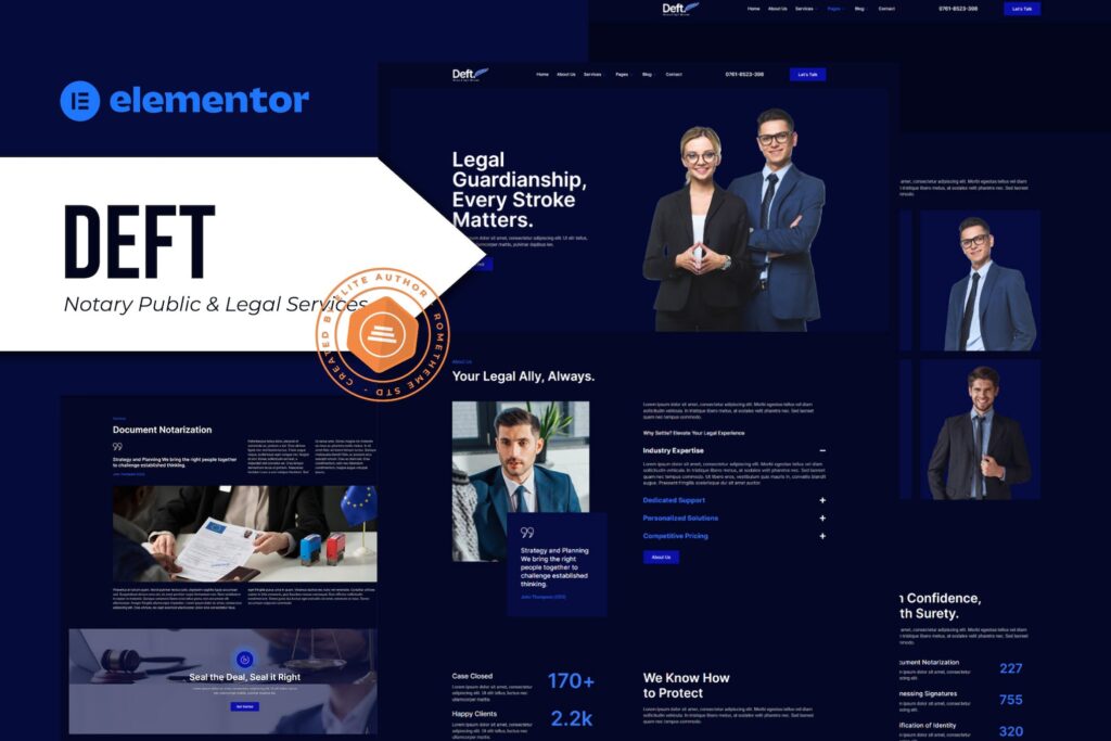 Deft – Notary Public &amp; Legal Services Elementor Template Kit