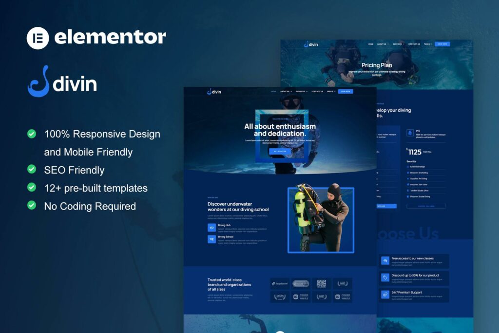 Divin – Diving Club Elementor ProTemplate Kit