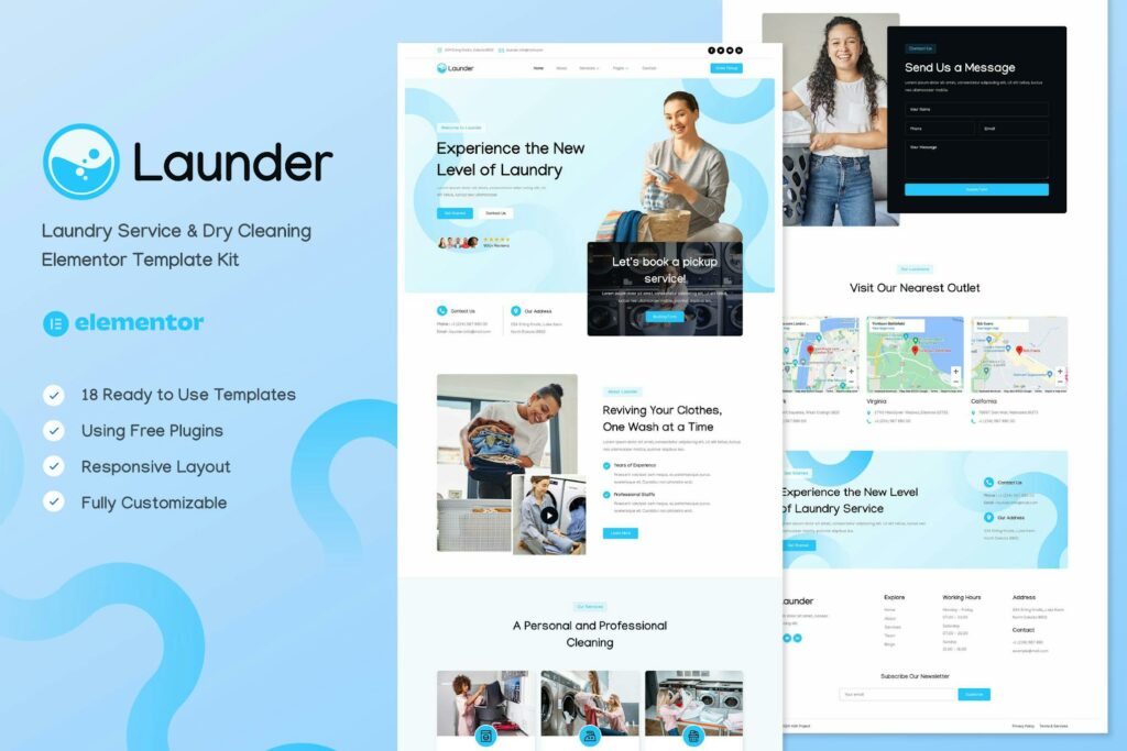 Launder – Laundry Service &amp; Dry Cleaning Elementor Template Kit