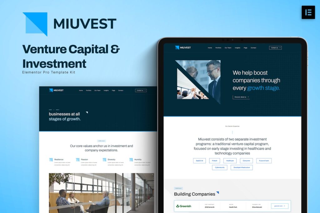 Miuvest – Venture Capital &amp; Investment Elementor Template Kit