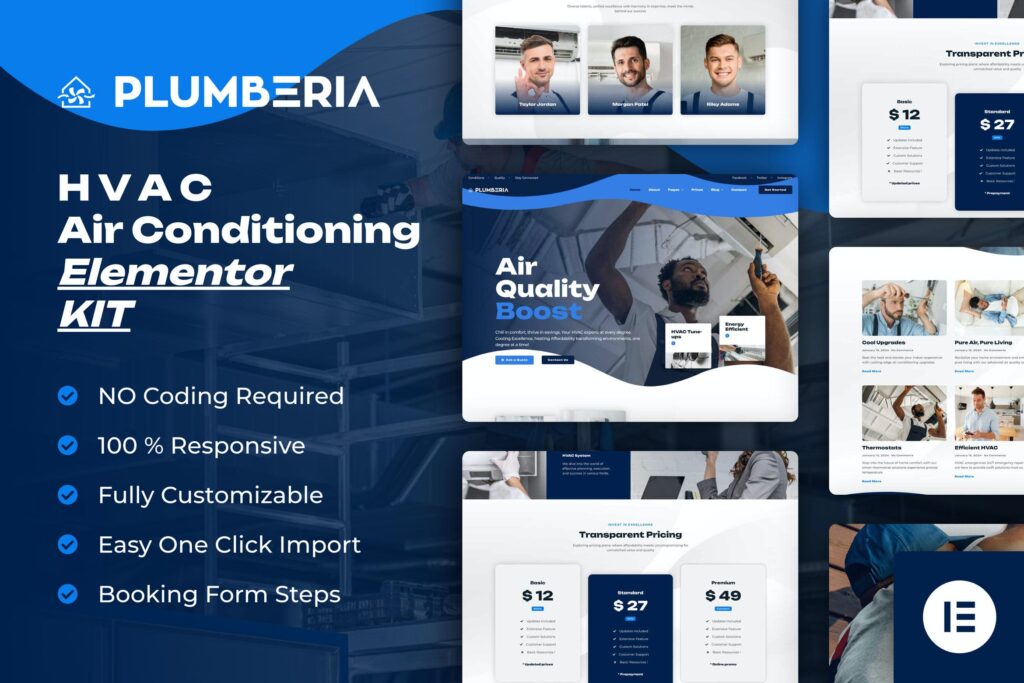 Plumberia – Air Conditioning &amp; HVAC Repair Service Elementor Pro Template Kit