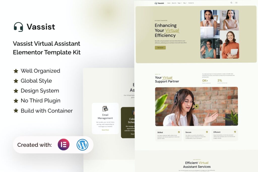 Vassist – Virtual Assistant Elementor Pro Template Kit