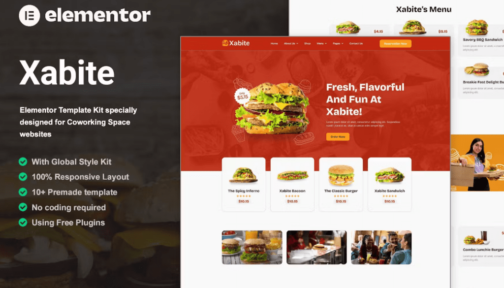 Xabite – Burger Fast Food Elementor Template Kit