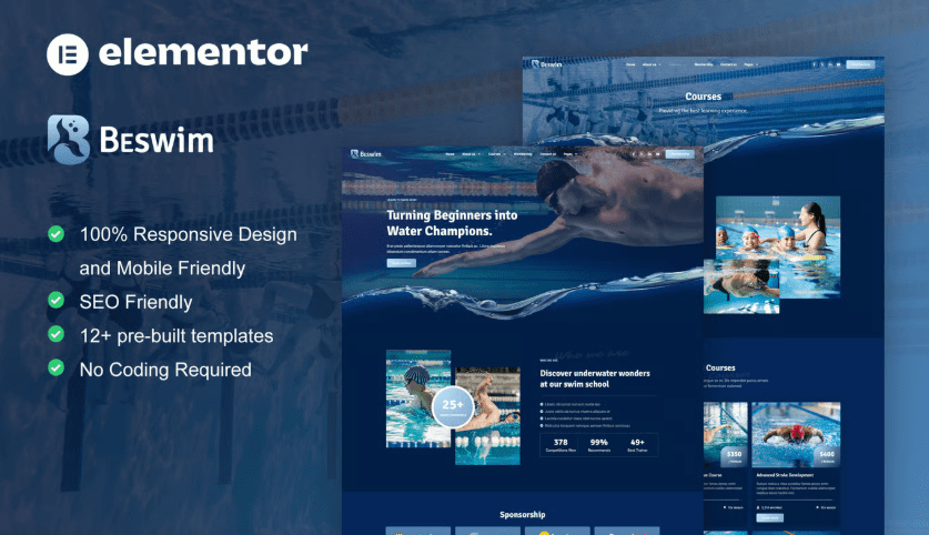 Beswim - Swimming Courses & Training Elementor Pro Template Kit